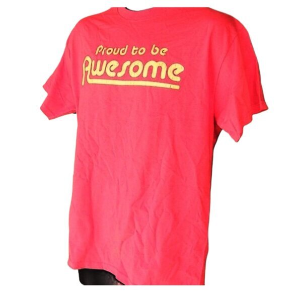 PROUD TO BE AWESOME Tee, M, True Red/Yellow Text, Short sleeve, Novelty, Cotton - Picture 3 of 6